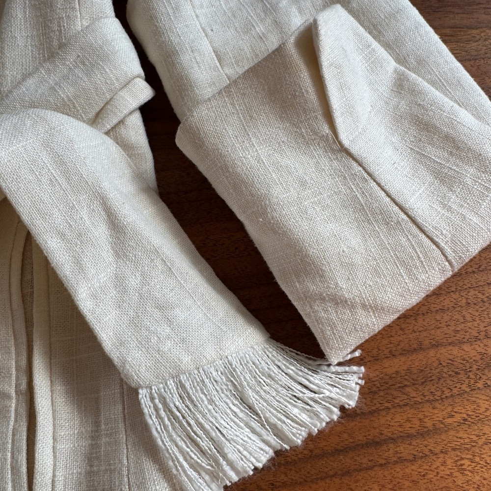 House of Harlow Double Breasted Cream Linen Blend Jacket with Fringed Tie Sz S - Picture 14 of 15
